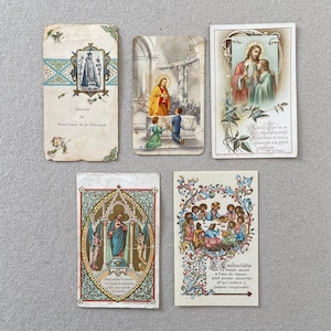 CARTES RELIGIEUSES FRANÇAISES / Lot de 5 / Cartes de communion souvenirs vintage / Catholique / Marque-pages / Saint / Journal indésirable / Ephémères / Couleur
