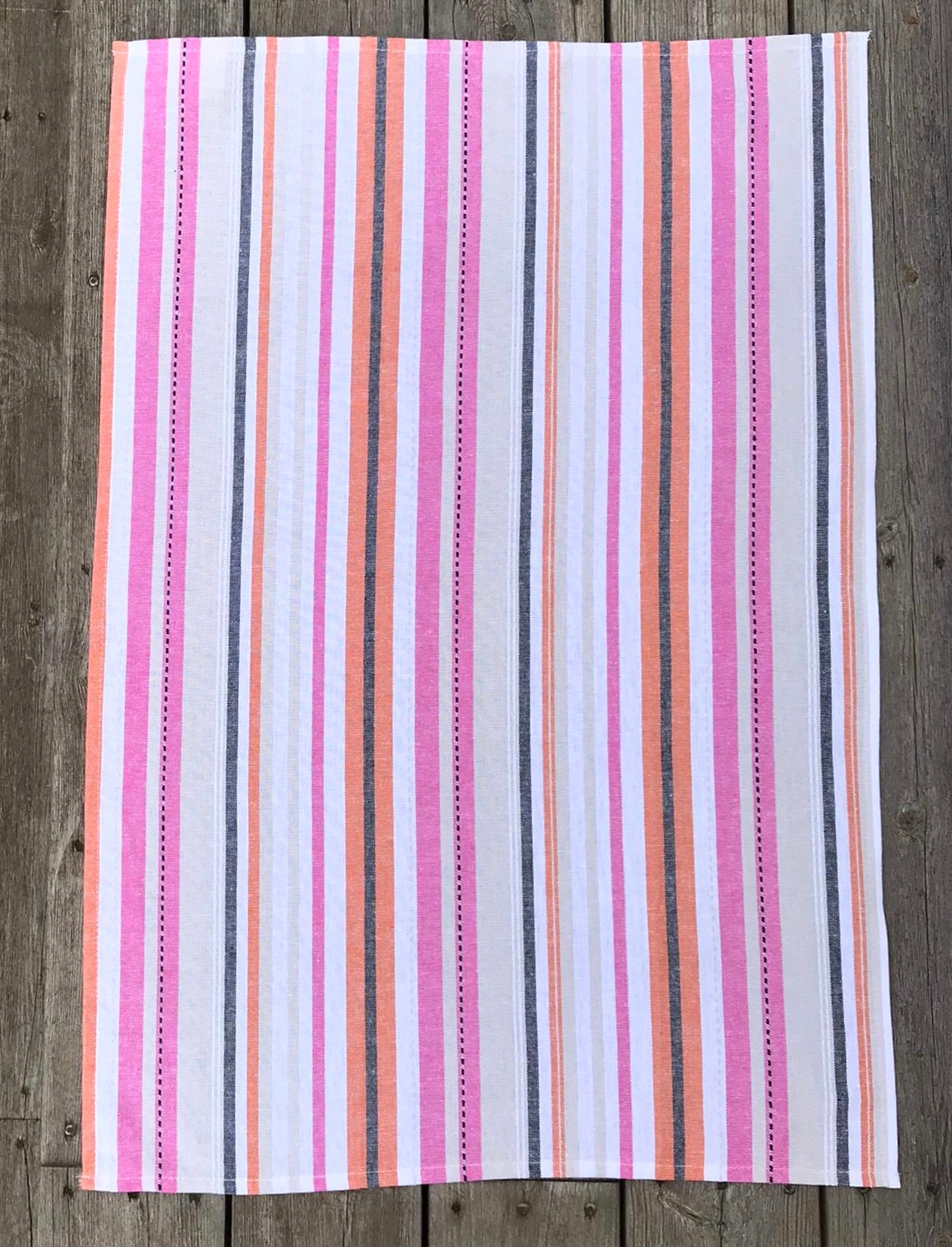 Swedish Vintage Towel/Teatowel Striped Cuisine Textile Coton Rose Blanc Oranage Beige 80S 90S