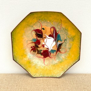 Vintage Enamel Trinket Dish: Mid Century Multicolor Copper Plate