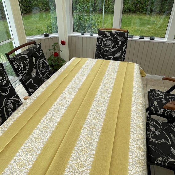 Vintage Linen Cotton Tablecloth: Floral Stripes, Swedish Design