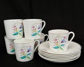 PORCELAINE STIG LINDBERG / Lot de 6 / Tasse à café et soucoupe / Vintage suédois / Rétro / Milieu du siècle / Années 60 70 / Objet de collection / Vaisselle