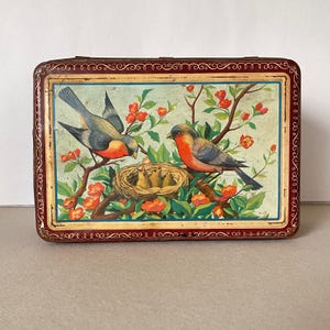 French Vintage Tin Box: Shabby Chic Floral Bird Kitchen Storage