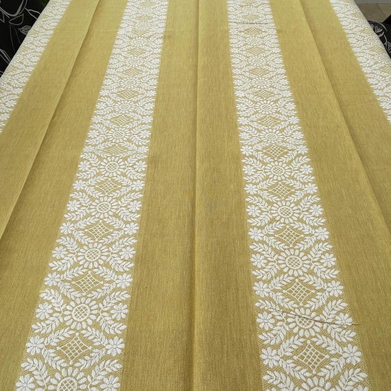 Vintage Linen Cotton Tablecloth: Floral Stripes, Swedish Design