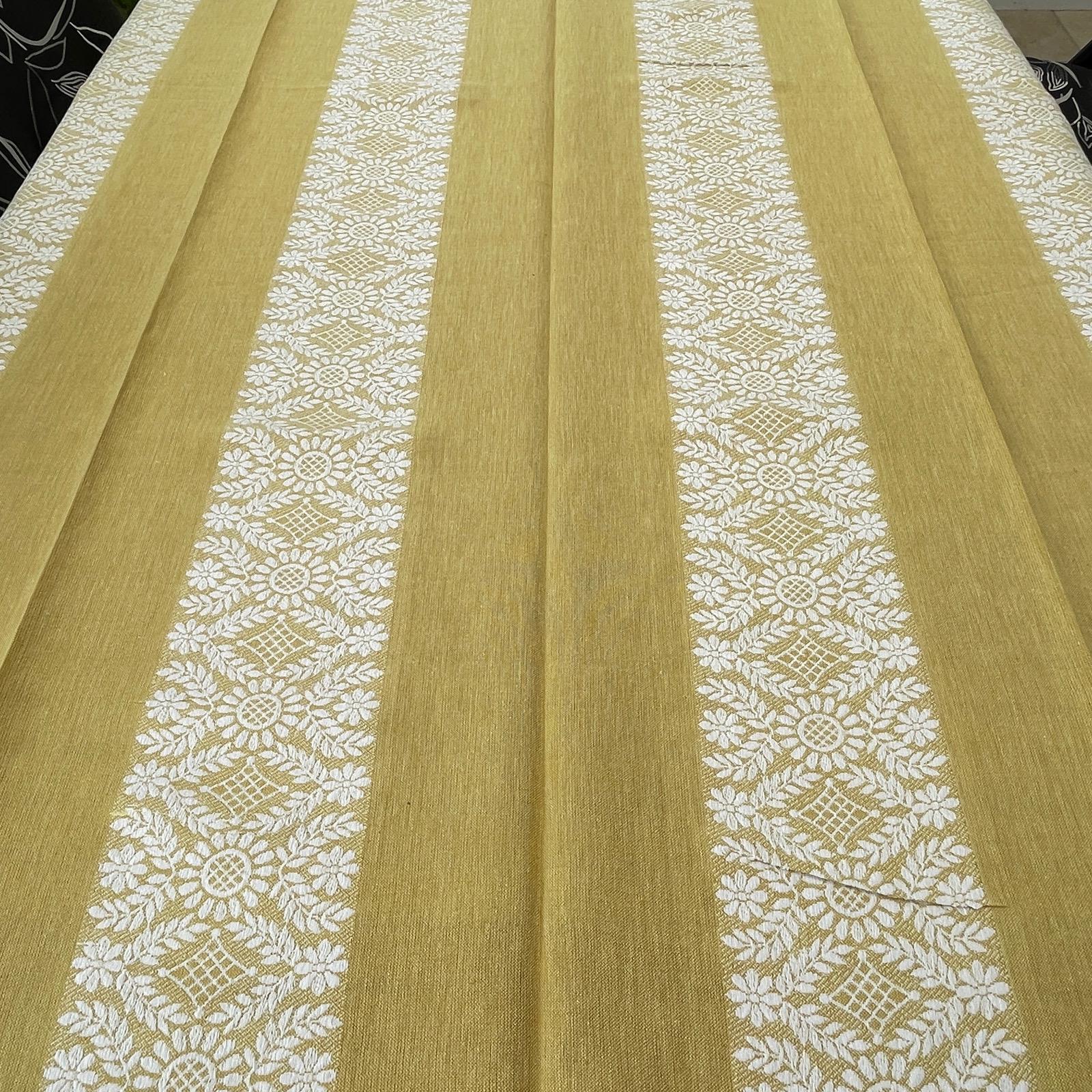 From Sweden＊Vintage linen Cloth・* Vintage Linen Cotton Tablecloth: Floral Stripes, Swedish