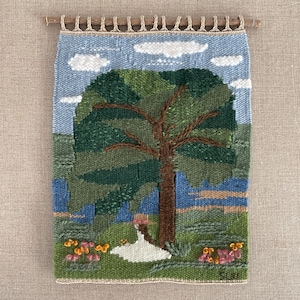 Swedish Woven Wall Hanging: Rustic Wool Linen Art - Tree Girl