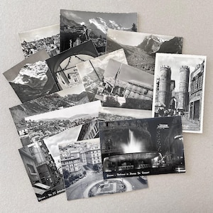 CARTES POSTALES ANCIENNES VINTAGE / Jeu de 15 / Noir et blanc / Photos / Souvenir de voyage / France / Italie / Suisse