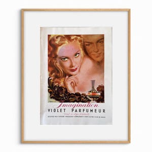 ANUNCIO ORIGINAL FRANCÉS / Página de revista antigua / Objeto de colección / Década de 1920 / Decoración de pared / Papel antiguo / Póster publicitario / Perfume Imagination Violet