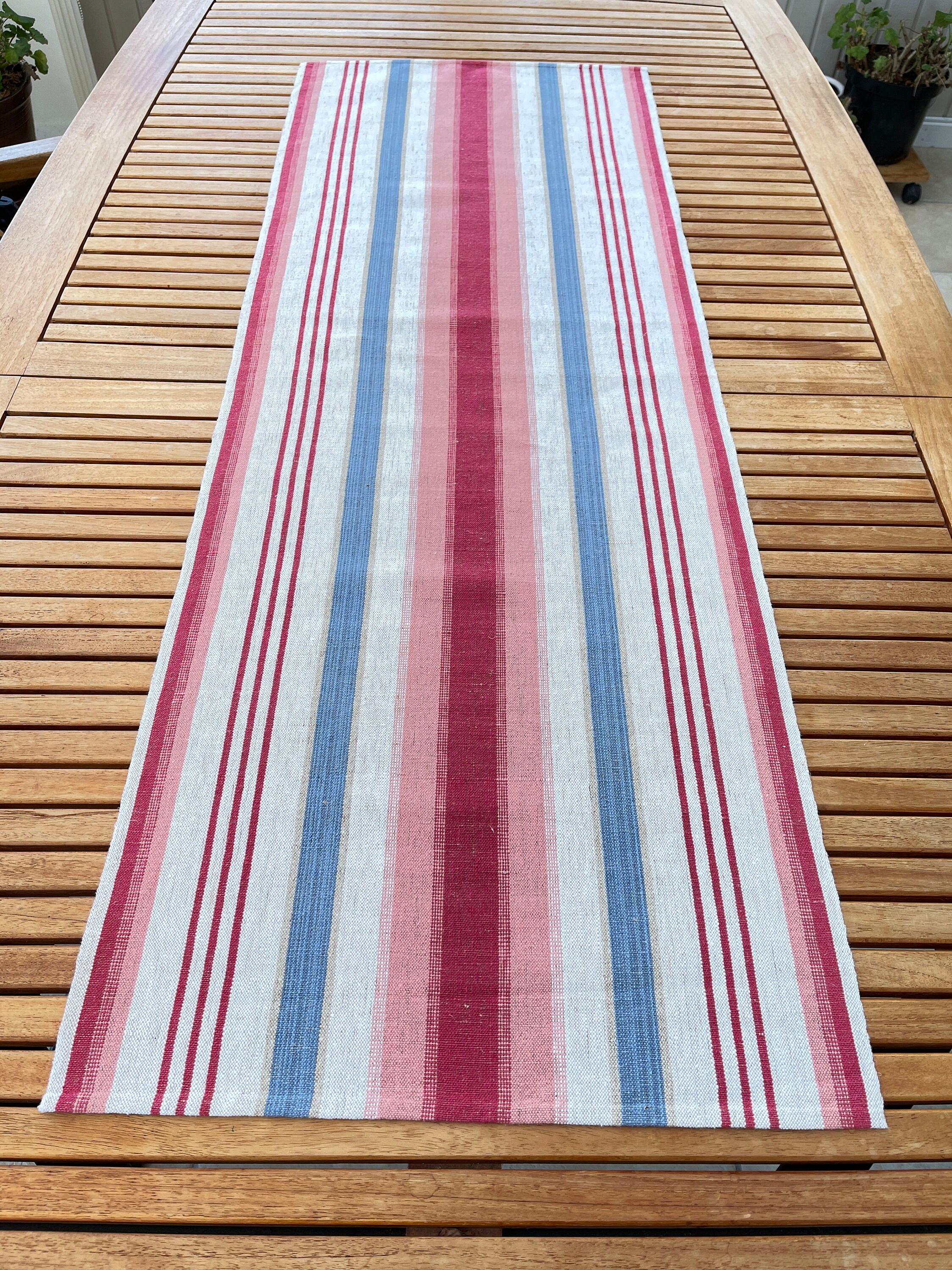 Suédois Tissé Tablerunner/Vintage Scandinave Textile Lin Rustique Style Cottage Rayé Tissé à La Main