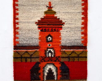 Vintage Polish Kilim Tapestry: Woven Wool Folk Art Wall Hanging