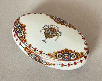 リモージュ磁器の蓋付きポット2個：フランスの花柄小物入れ、ペア