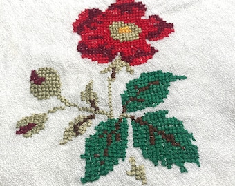1970年代の手作りテーブルクロス、ヴィンテージクロスステッチ刺繍