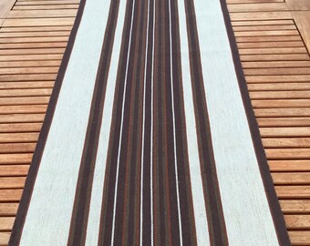 SWEDISH VINTAGE TABLERUNNER / Table topper / Linen Cotton / Scandinavian / Textile / Hand woven runner / Brown Beige / Striped Rustic Rough