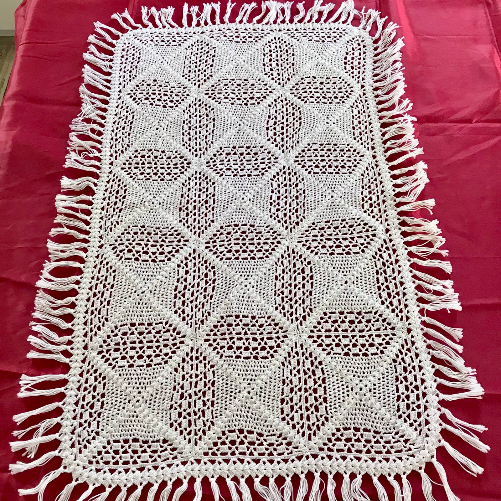 Swedish Crocheted Tablecloth/Vintage Cloth Romantic Handmade Home Décor Cotton Fringes Cottage Count