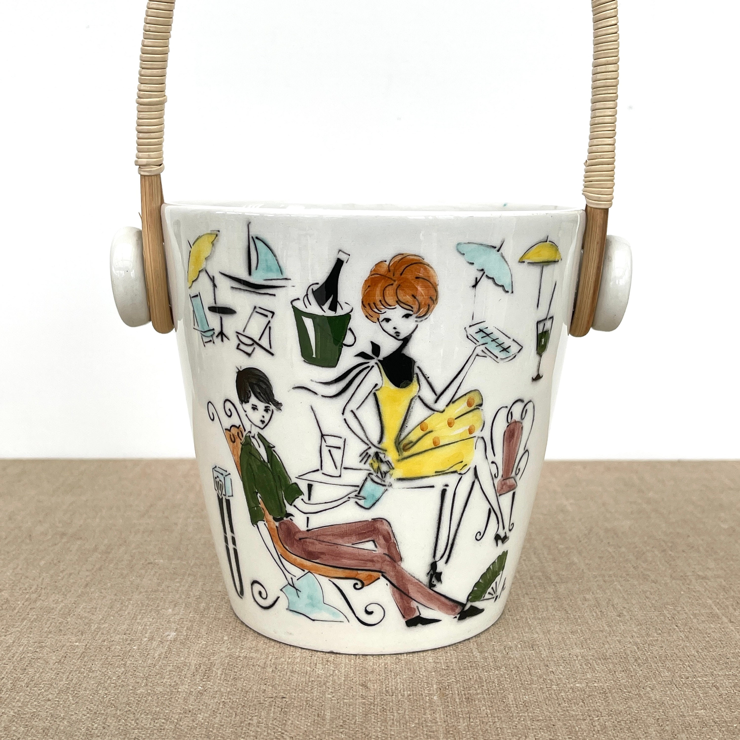 Seau à Glace Italien/Ceramica Di Milano Fabriqué en Italie Milieu Du Siècle Années 50 Objet de Colle