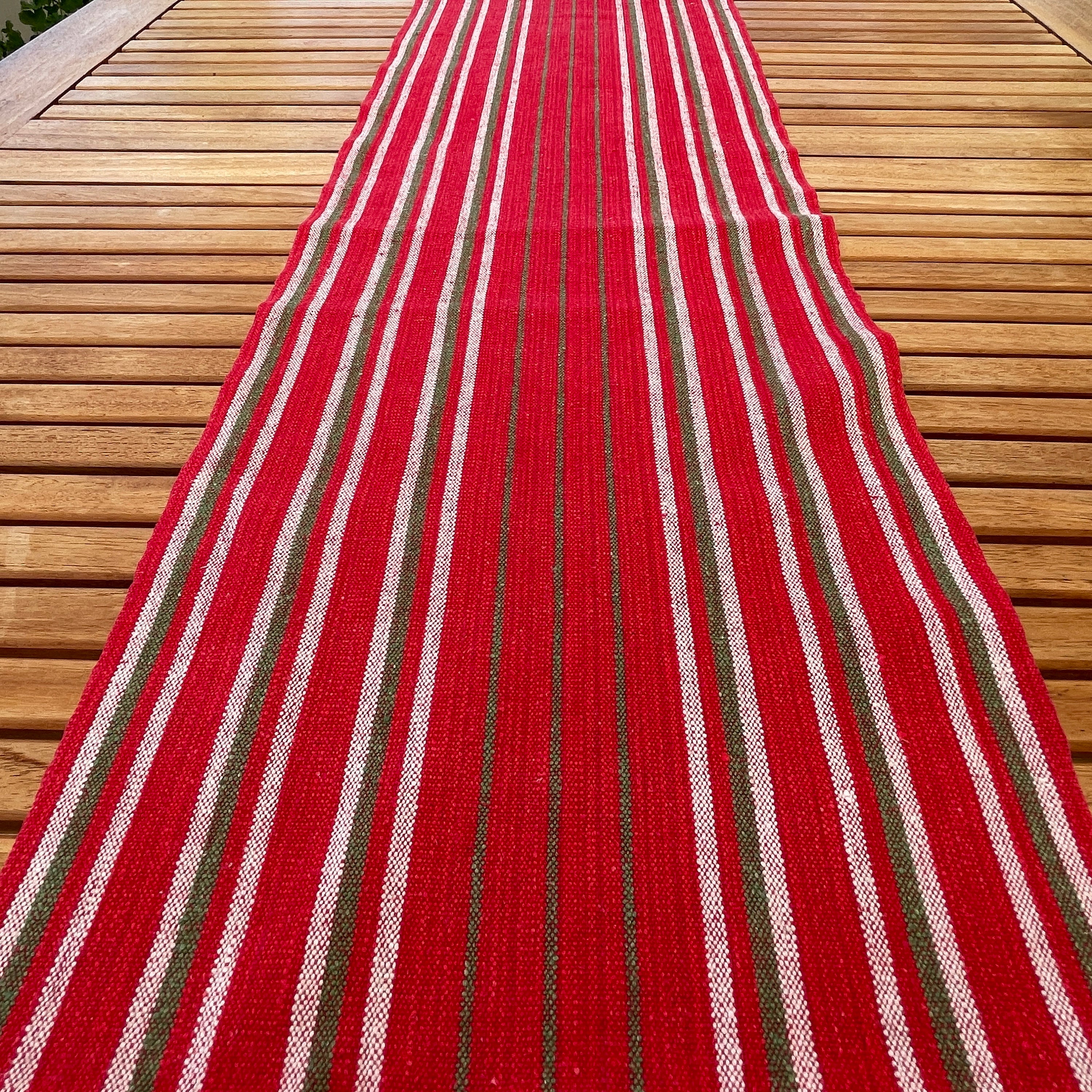 Suédois Tissé Tablerunner/Textile Scandinave Vintage Coton Cottage Country Farmhouse Rayé Tissé à La