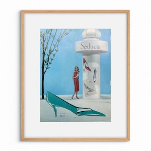 ANUNCIO ORIGINAL FRANCÉS / Página de revista antigua / Objeto de colección / Mediados de siglo / Decoración de pared / Arte mural / Papel antiguo / Póster publicitario / Zapatos Séducta