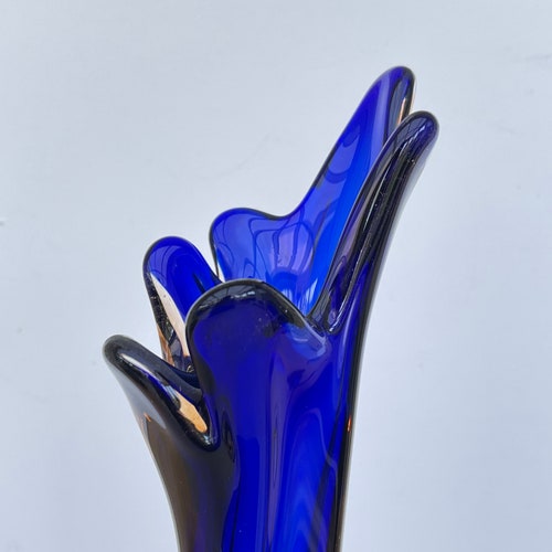 MURANO GLASS VASE / Italian glass art / Mid century shops modern / 50s 60s 70s / Handblown / Blue Orange / Home decor