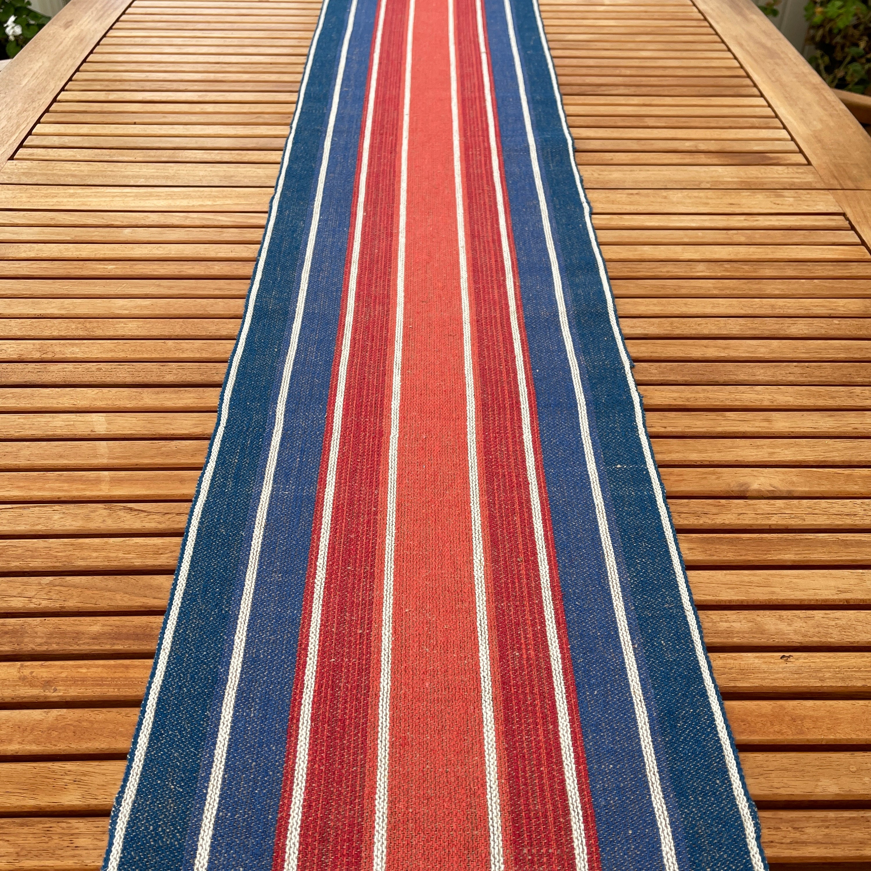 Superbe Tablerunner Tissé/Vintage Scandinave Textile Suédois Lin Rustique Cottage Rayé Tissé à La Ma