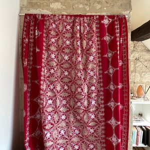 EMBROIDERED VINTAGE TABLECLOTH / Large / Red White / Cotton / Dinner table / Boho Bohemian / Romantic decor / Christmas cloth