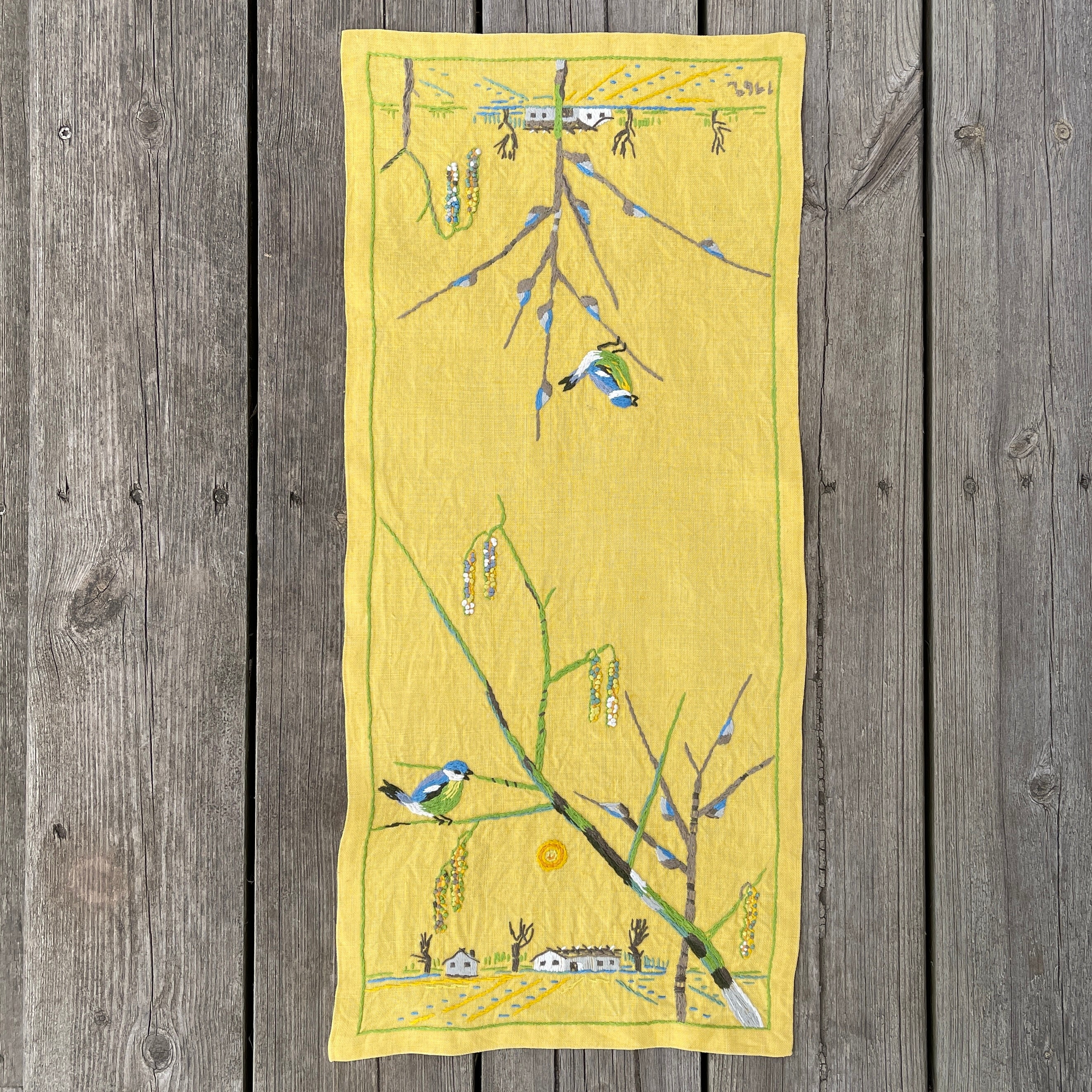 Tablerunner de Pâques Suédois/Broderie Gris Textile Fait à La Main Tissu Tablette Lin Suédois Rétro 