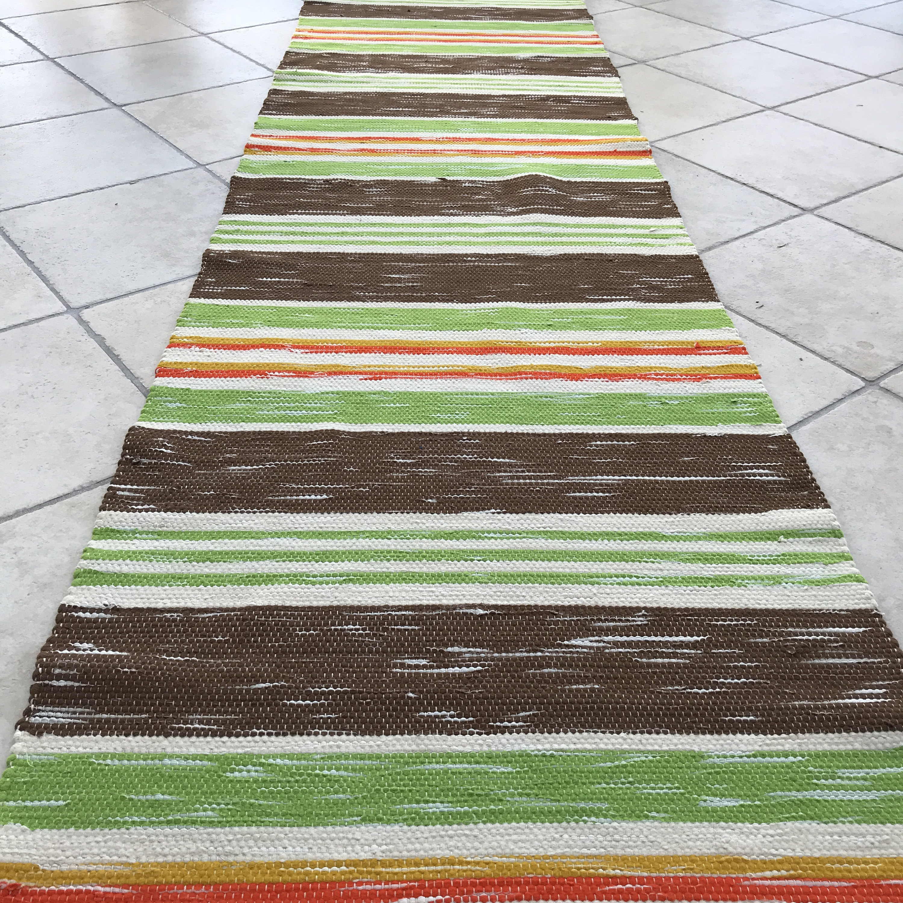 Tapis Suédois Rag/Livraison Gratuite Vintage Coureur de Sol Tapis Tissé à La Main Marron Vert Scandi