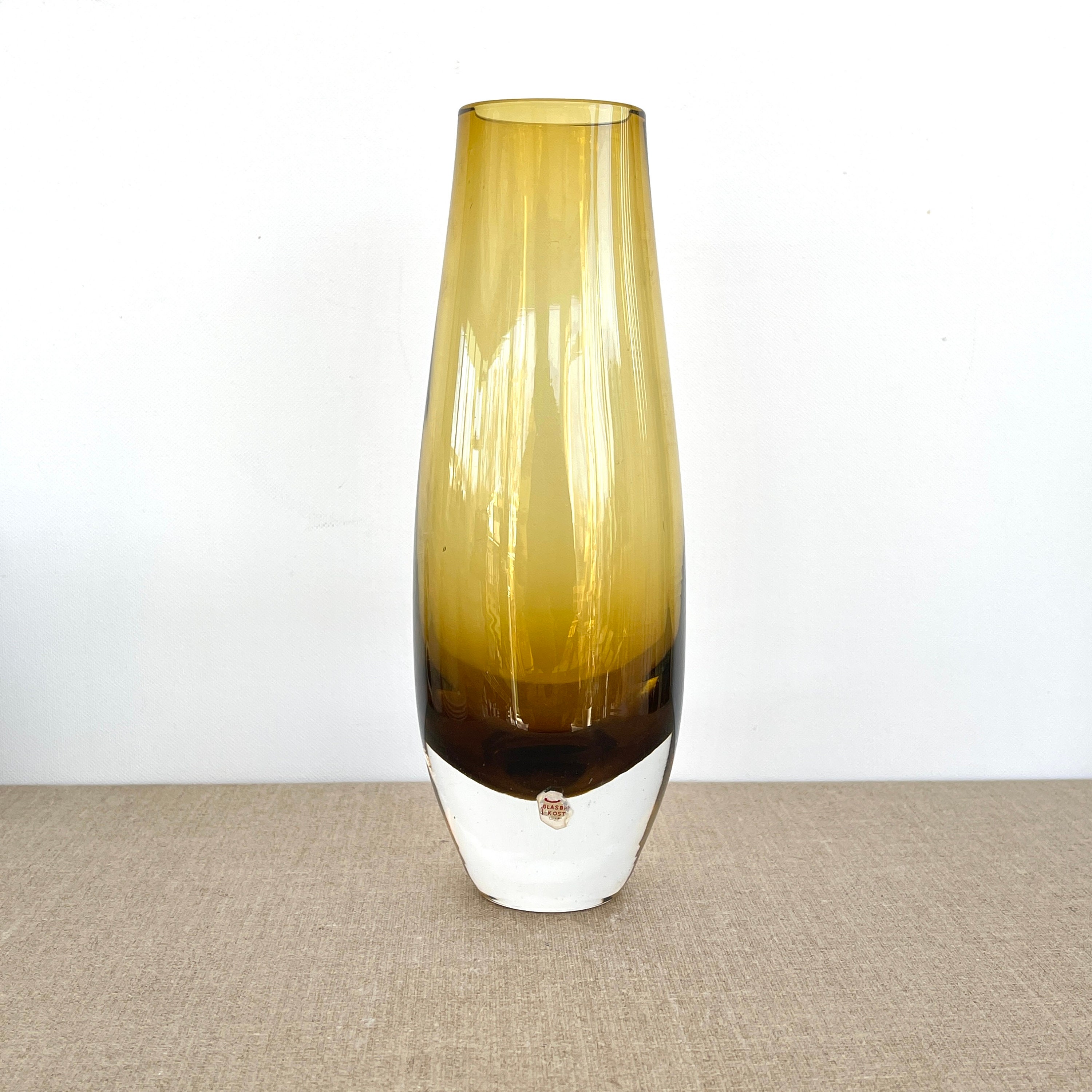 Vase en Verre Suédois/Kosta Scandinave Années 60 Milieu Du Siècle Moderne Moderniste Collectionnable