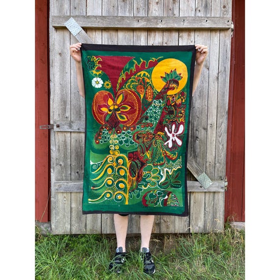 Vintage Batik Wall Hanging: Swedish Textile Art, Signed Sonia T