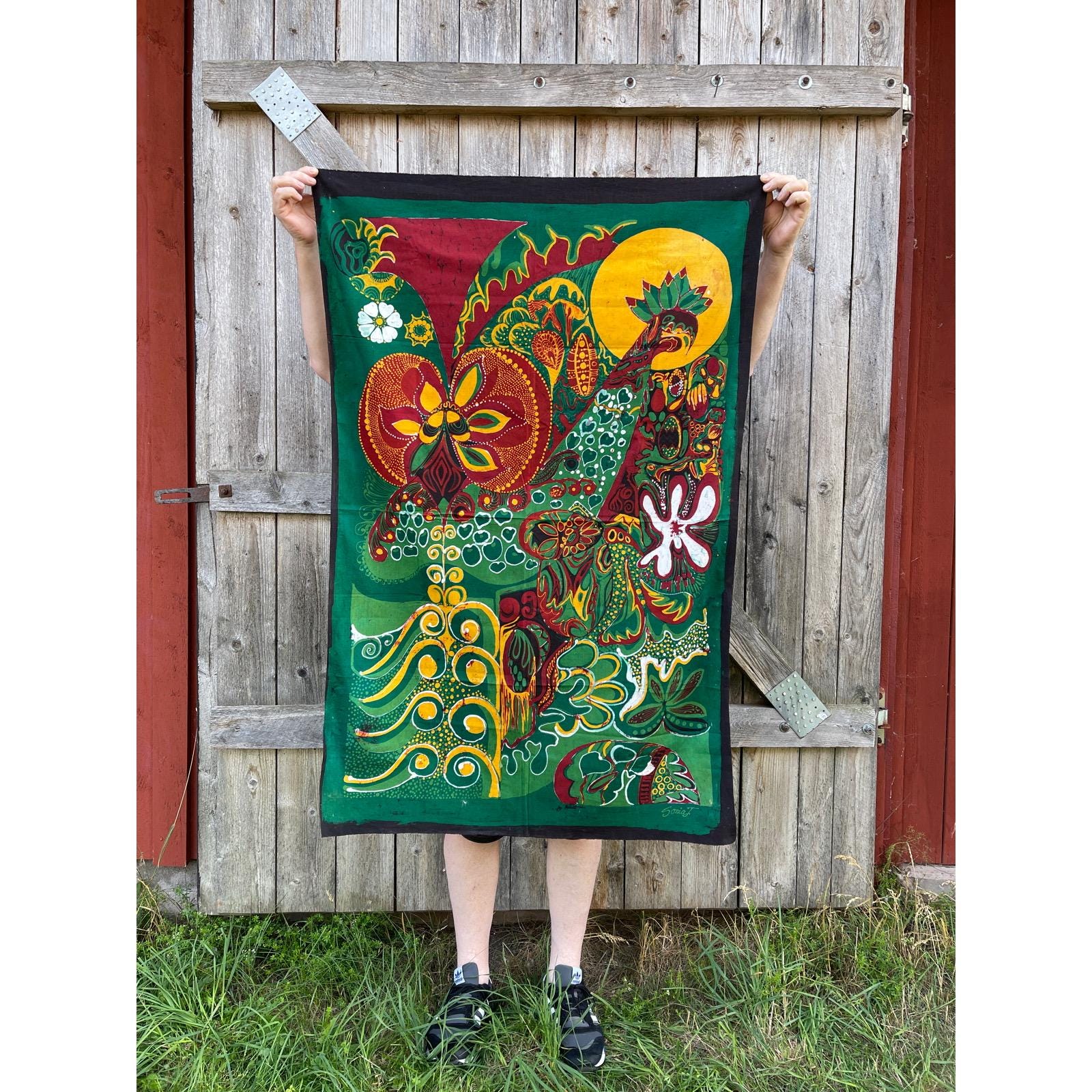 Vintage Batik Wall Hanging: Swedish Textile Art, Signed Sonia T