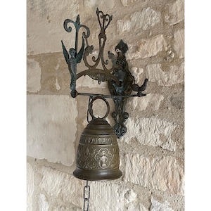FRENCH VINTAGE BELL / Monaster church wall bell / Large / Shabby chic / Bronze metal / Collectible Rustic / Gothic style / Sanctury Sacristy