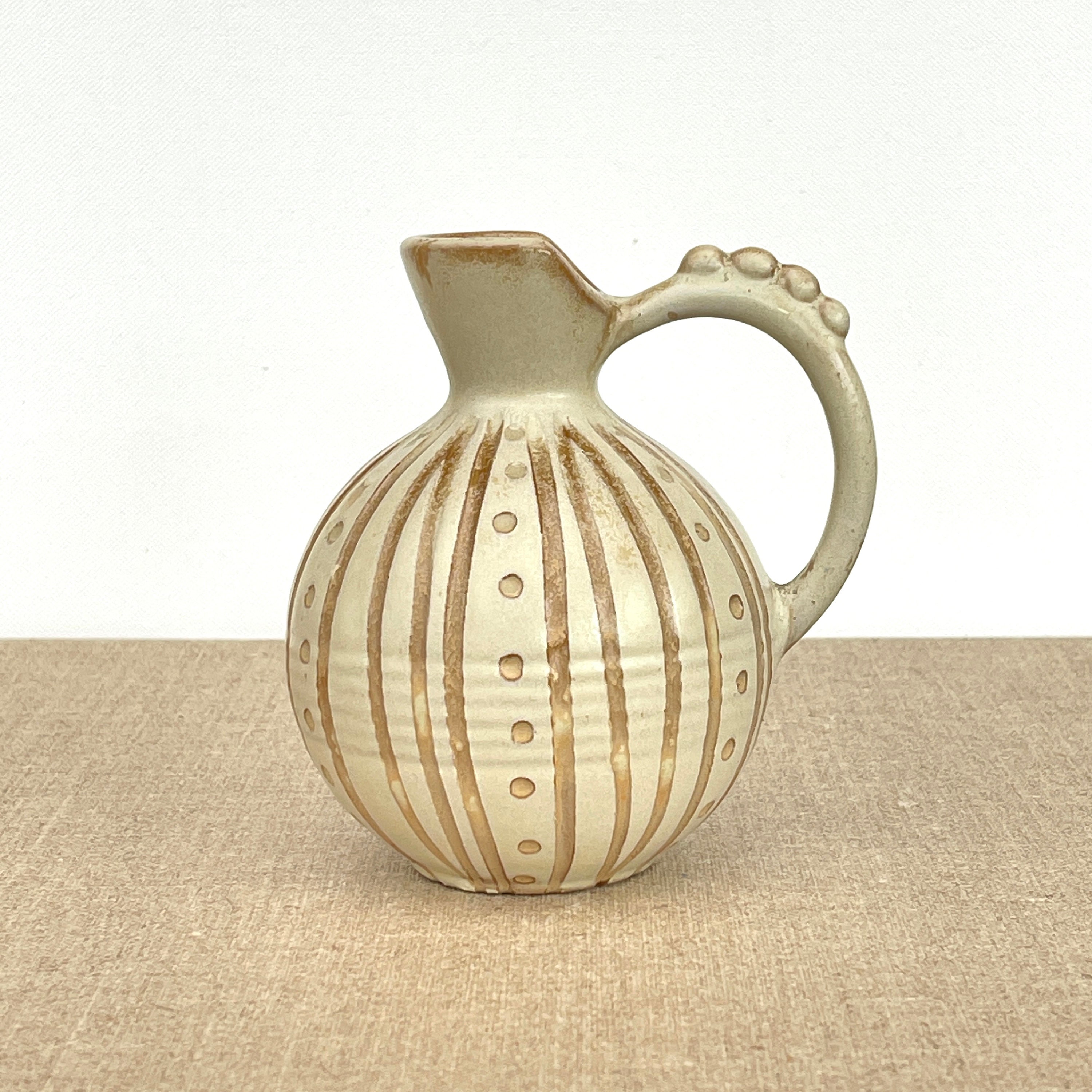 Vase de Poterie Suédoise/Vintage Années 60 70 Milieu Du Siècle Moderne Céramique Décor Rustique Beig