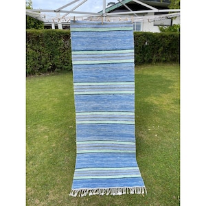 Vintage Swedish Rag Rug: Handwoven Striped Runner - 74x236 cm