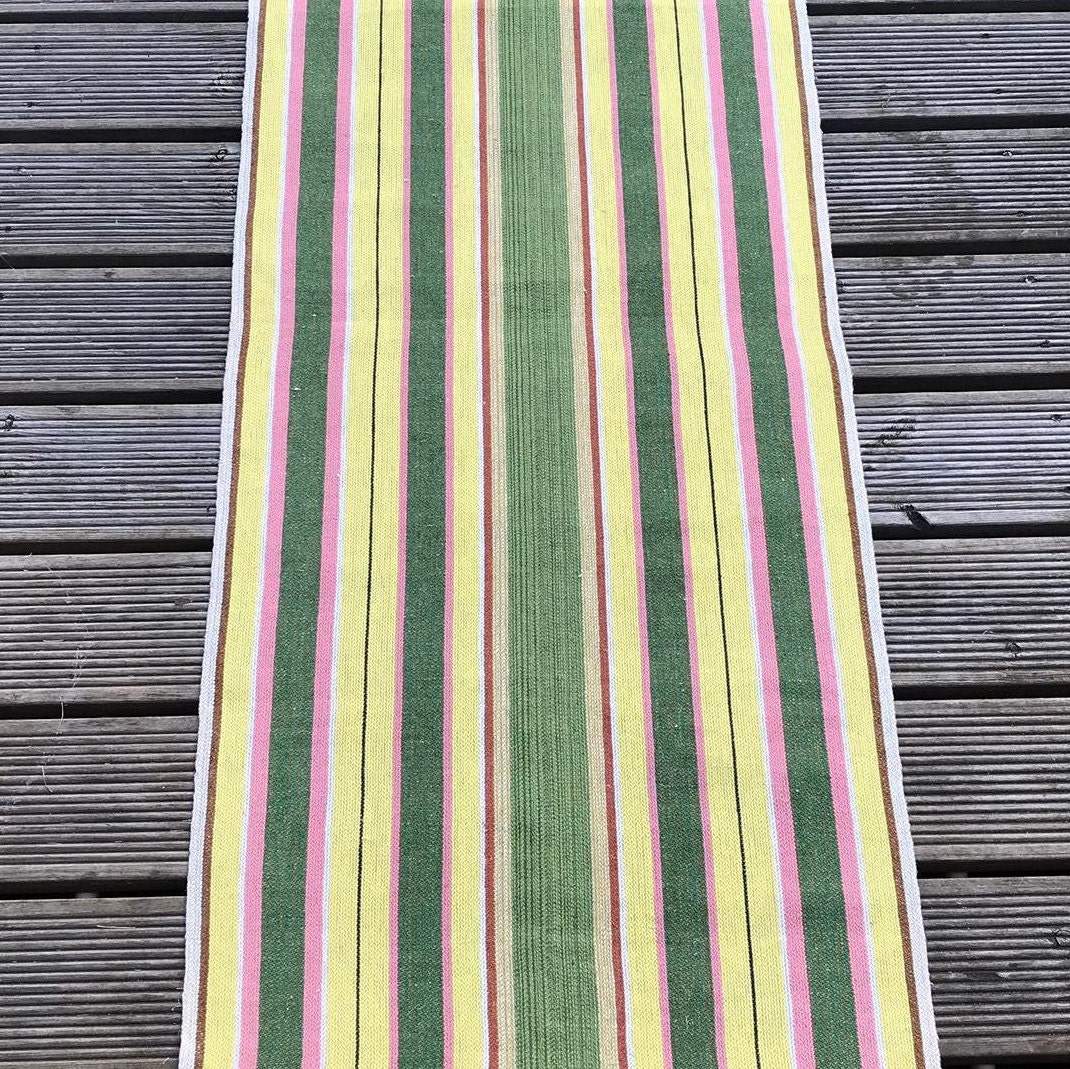 Swedish Woven Tablerunner/Tissu Vintage Design Scandinave Lin Rayures Rustique Cottage Country Texti