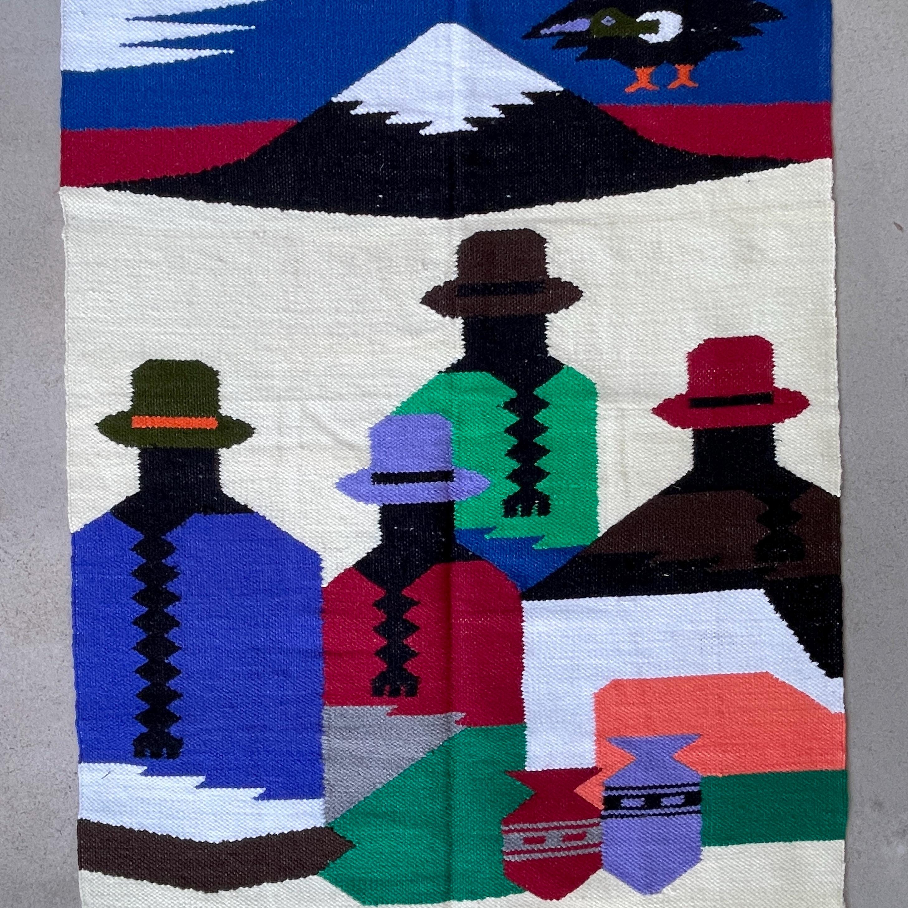 Tapis Mural Tissé Main – Roadrunner – Laine 100% – Équateur – Art Populaire Années 70 Vintage