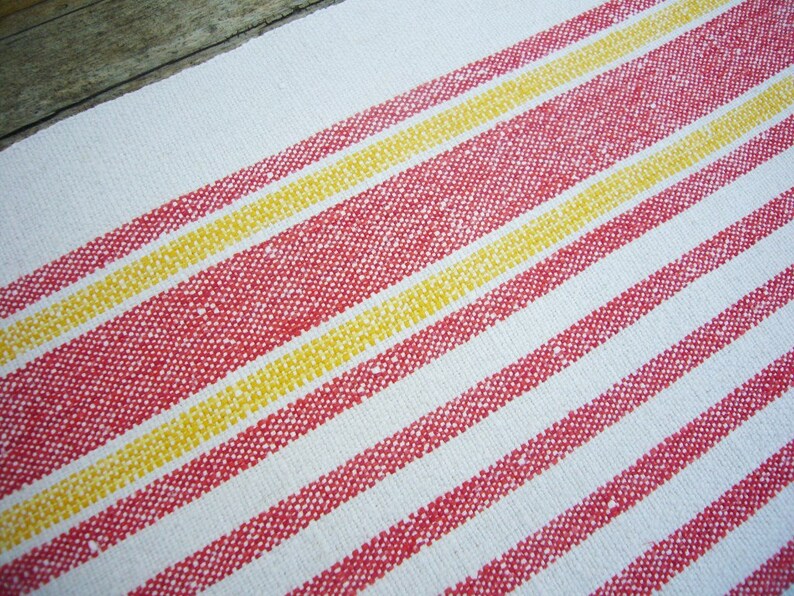 SWEDISH WOVEN TABLERUNNER Vintage Scandinavian Swedish Textile Linen Cotton Red Yellow White Rustic Stunning