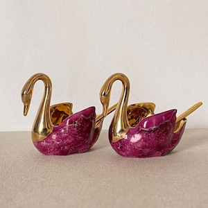 Vintage Limoges Porzellan Schwan Salz und Pfeffer Set: Golden Pink Decor