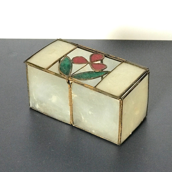 VINTAGE JEWELRY BOX / Mother of pearl shell / Bra… - image 2