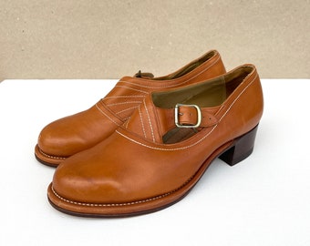 Vintage 40er Jahre braune Lederschuhe: Schwedische Elg Lejonskor Pumps, Gr. 6A