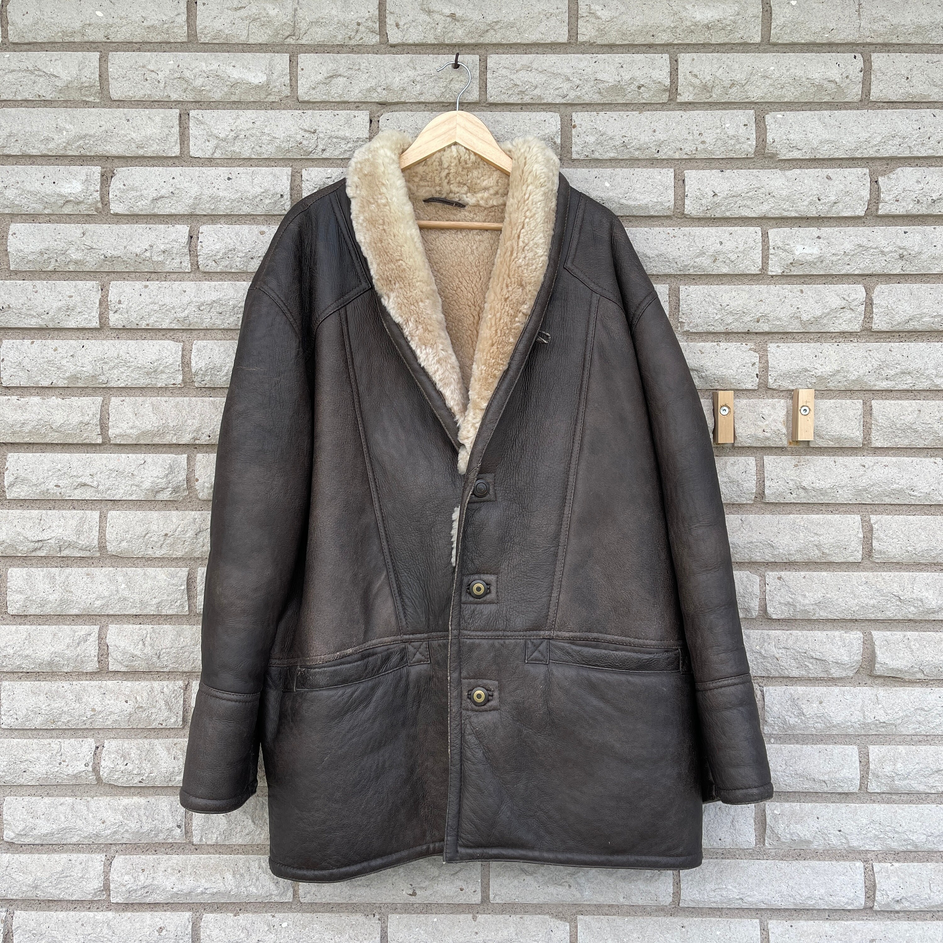 SHEEPSKIN LEATHER COAT / Genuine Lambsfur / Vintage / Brown SHEEPSKIN LEATHER COAT / Genuine Lambsfur / Vintage / Brown