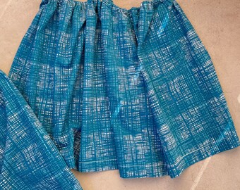 SWEDISH 50s FABRIC / Drapery / One pair / Vintage / Curtain / Mid century / Cotton / Turquoise White Blue / Abstract / 50s 60s