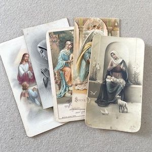 CARTES RELIGIEUSES FRANÇAISES / Lot de 5 / Cartes de communion souvenirs vintage / Catholique / Marque-pages / Saint / Journal indésirable / Ephémères / Couleur