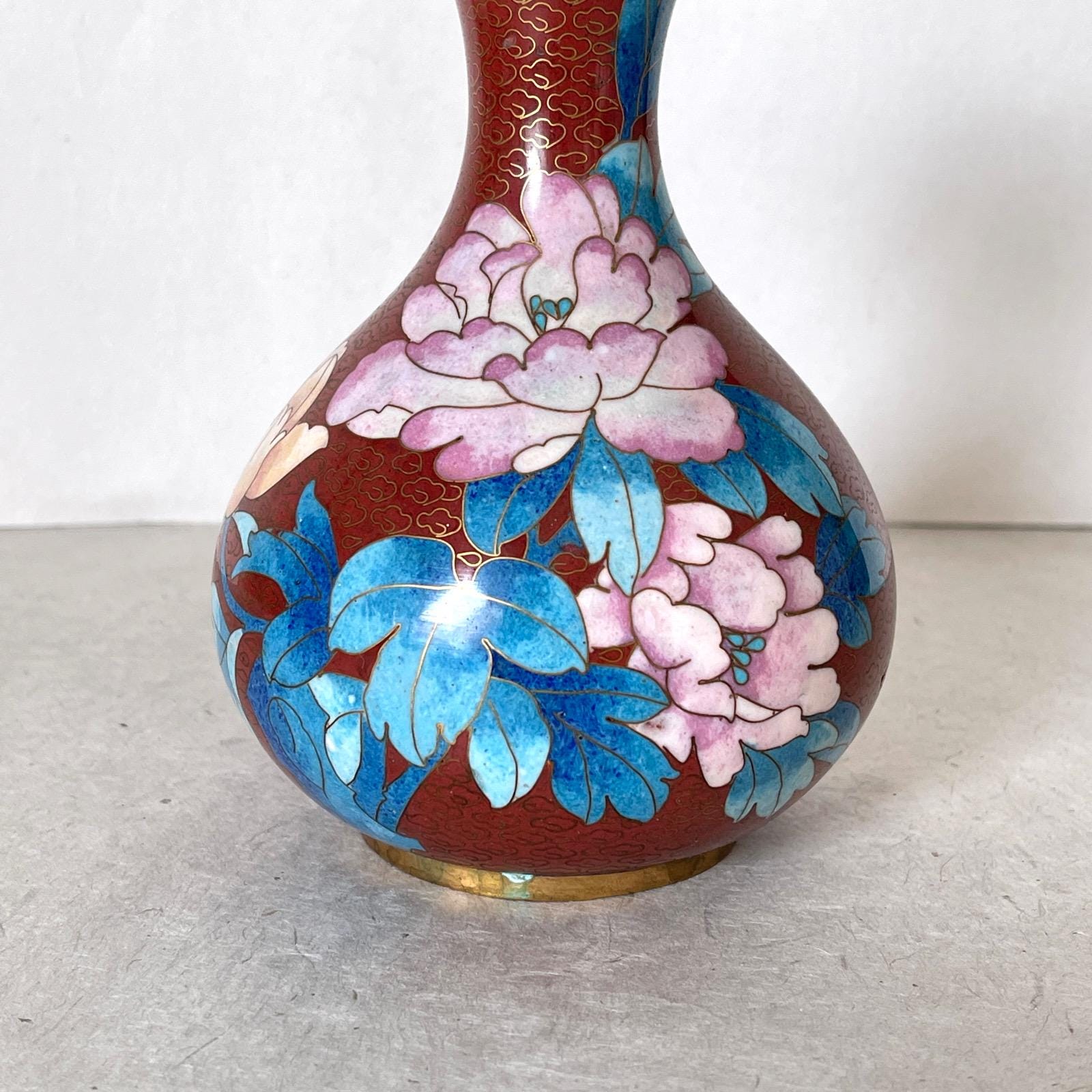 ヴィンテージ七宝焼き花瓶：真鍮にエナメル、花と鳥のモチーフ - Etsy 日本