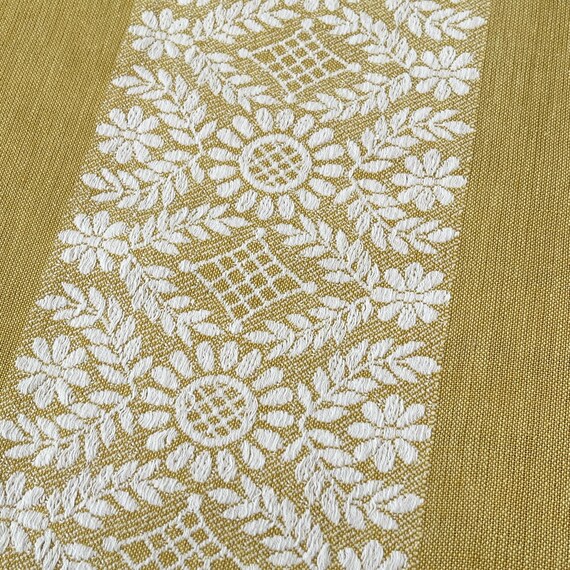 Vintage Linen Cotton Tablecloth: Floral Stripes, Swedish