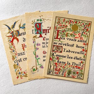 TABLEAUX POÈMES FRANÇAIS / Français vintage / Ensemble de 3 / Années 40 50 / Mots de sagesse / Proverbe / Spiritualité / Citation / Décoration d'intérieur / Créations artisanales en papier