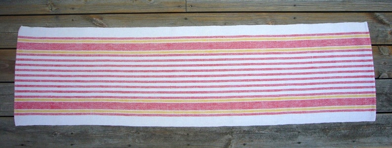 SWEDISH WOVEN TABLERUNNER Vintage Scandinavian Swedish Textile Linen Cotton Red Yellow White Rustic Stunning