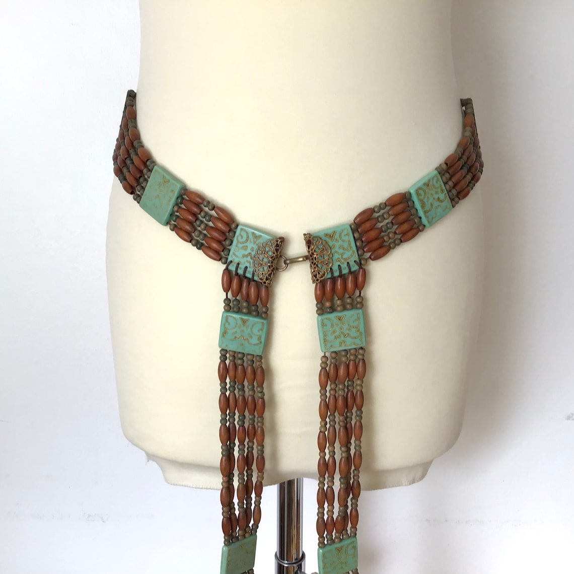 VINTAGE EGYPTIAN BELT / Costume belt / Brown Turquoise / Etsy