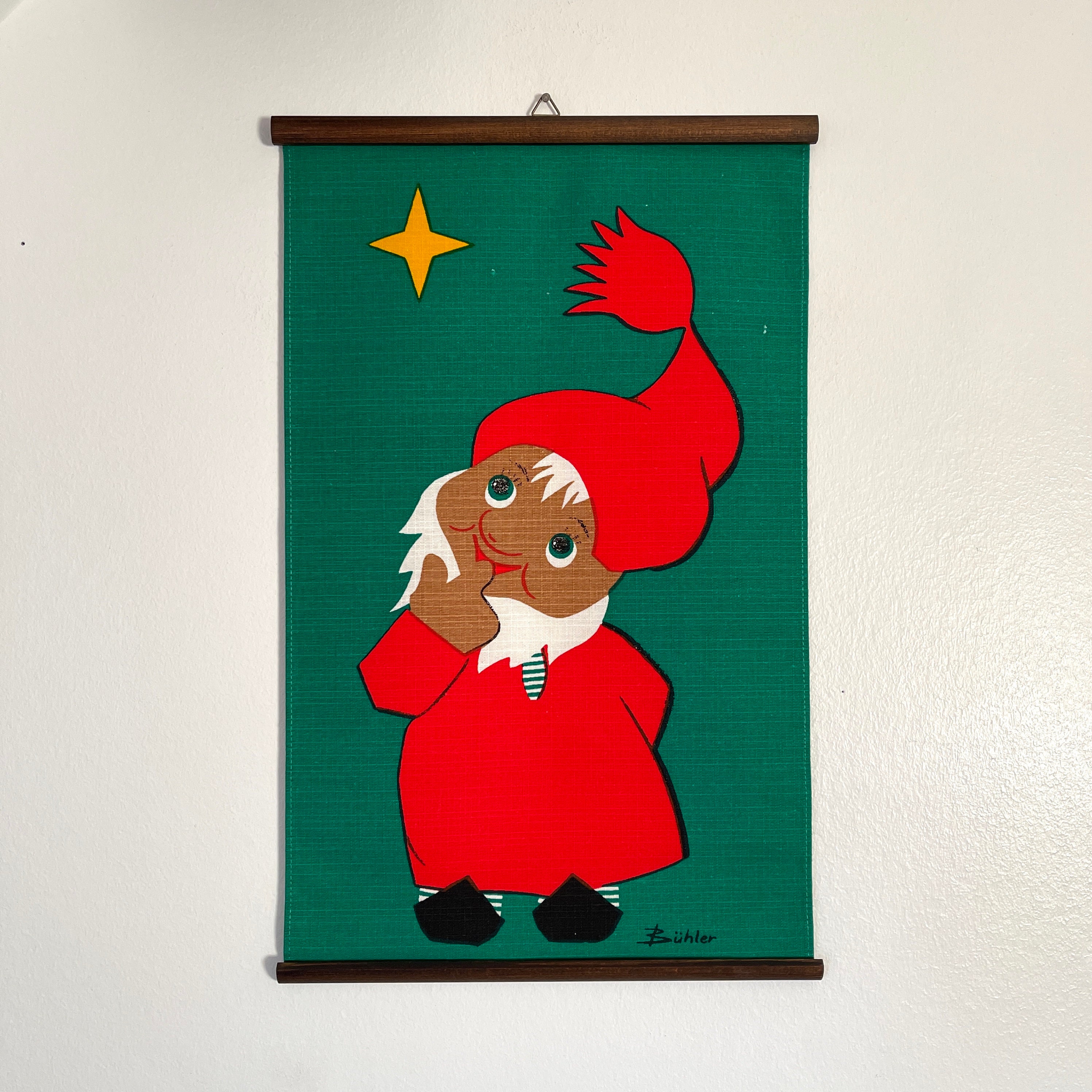 Accrochage Mural Suédois/Imprimé Lin ou Coton Design M Bühler Scandinave Années 60 70 Noël Vintage T