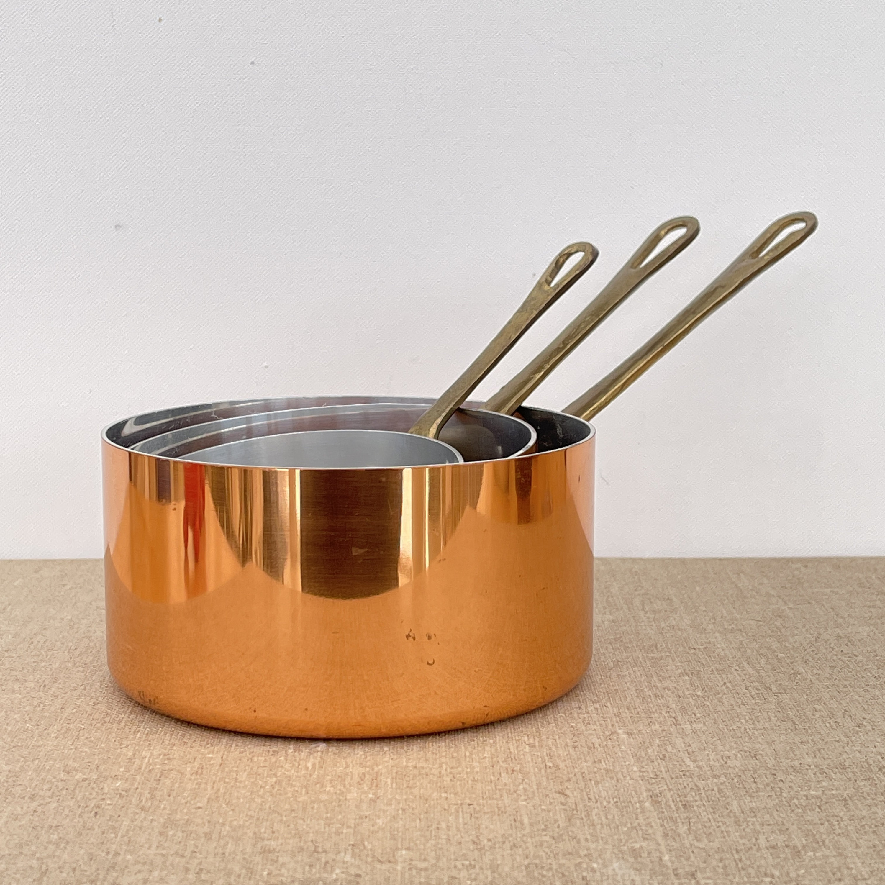 Poêles en Cuivre Français/Set de 3 Français Vintage Kitcheware Objet Collection Les Cuivres Faucogne