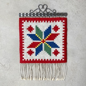 Vintage Swedish Wool Tapestry: Flemish Woven Star Wall Hanging