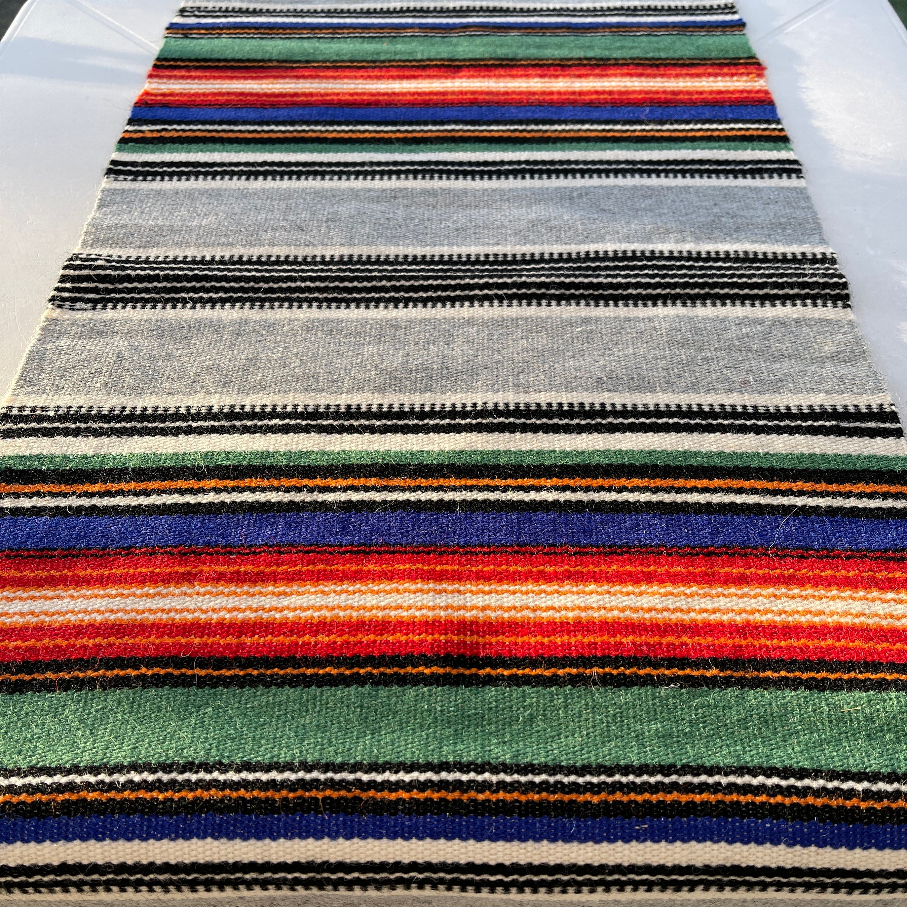 Tablerunner Tissé Fait Main/Accrochage Mural Vintage Scandinave Textile Laine Rayé Rustique Gris Rou