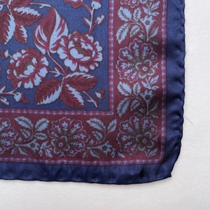 ITALIAN SILK SCARF / Mens silk scarf / Small vintage pocket scarf / Retro / Red Blue / Floral pattern / Luxury / Gift / Hankie image 5
